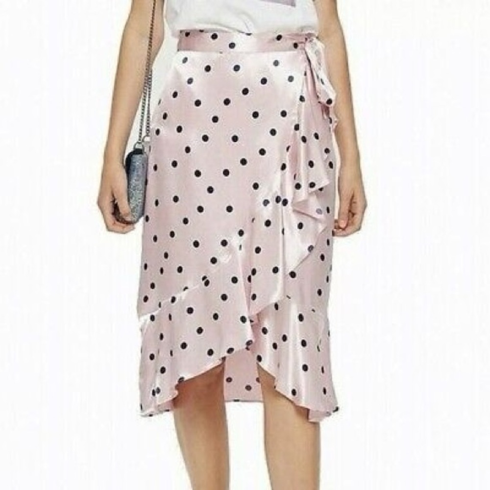 NWT Topshop Pink Polk A Dot Satin Wrap Skirt